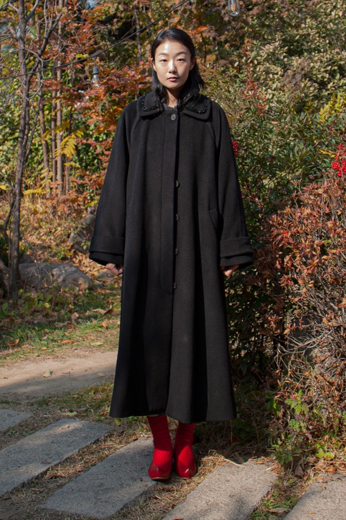 Black flared maxi coat